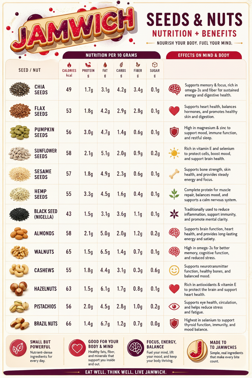 Seeds & Nuts Nutrition and Benefits infographic